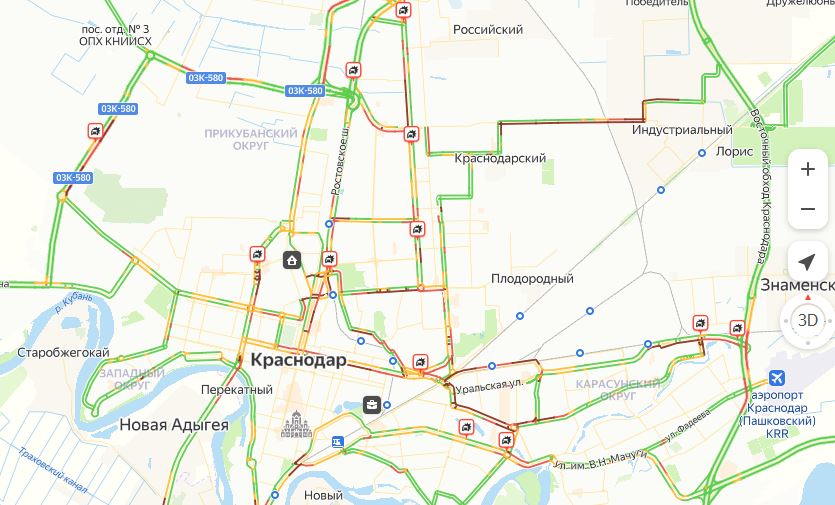 Краснодар "покраснел" от автомобильных заторов